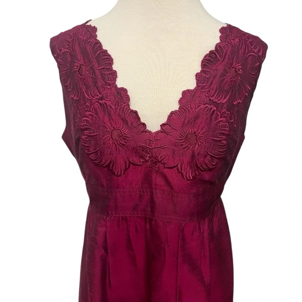 Adrianna Papell Burgundy Sleeveless V-neck Silk Cocktail Dress Size 10 - Picture 5 of 11